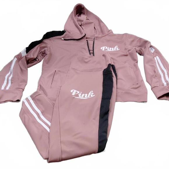 PINK Victoria's Secret Mauve Pink & Black Track Jogger Set, Zipper doesnt work.. - Picture 4 of 12